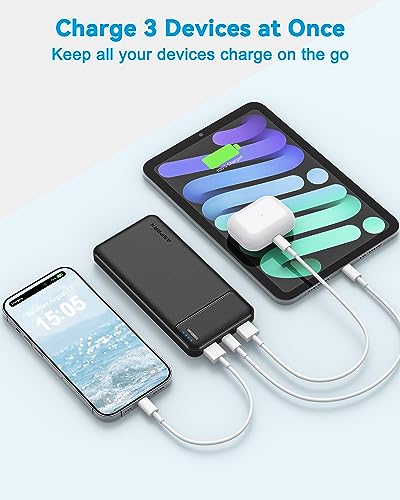AsperX Power Bank 2 Pack, 10000mAh USB C Portable Charger for iPhone, Portable Battery Bank with 3 Outputs, Travel Essentials Battery Pack Power Bank for iPhone Series, Smartphones, Earphones and More