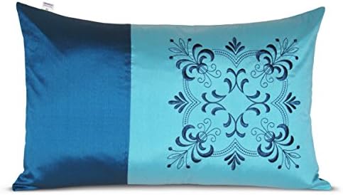 Hemden Polyester Embroidered Sky Blue & Turquise Pillow Cover (45 X 70 Cms)