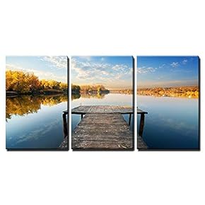 Bridge for Fishing in Sunny Autumn Day x3 Panels