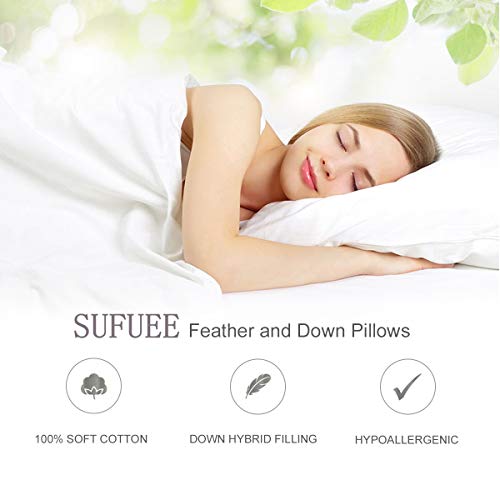 SUFUEE Luxury Goose Feather and Down Pillow Pair with 100% Cotton Cover (Standard(50% Down))