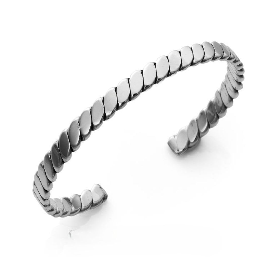 Treasure Bay Mens Sleek 925 Sterling Silver Bangle Bracelet, Rope Silver Bangle for Men Adjustable Size