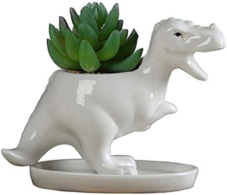 KiaoTime Dinosaur Shape White Ceramic Succulent Planters Pots little Planter flower Bonsai Plant Dino Pots Vase Container Cactus Desktop Animal Decoration Pencil Holder Nursery Pots