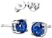 FANTOM 925 Sterling Silver Round Cubic Zirconia Blue 2.00 Carat Cz Round Stud Earrings.