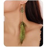 Wiwpar Punk Long Dangle Feather Earrings Bohemian Lightweight Feather Tassel Statement Handmade Hook Dangle Earrings Halloween Cosplay Christmas Wedding Party Earrings Gifts for Women Girls