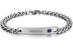 ZKXXJ Emergency Medical Alert ID Bracelets for Men Women Stainless Steel Link Chain Bracelet Identification Charms Allergy Awareness Jewelry with Medical Card,Customizable,Blue/Red Signs