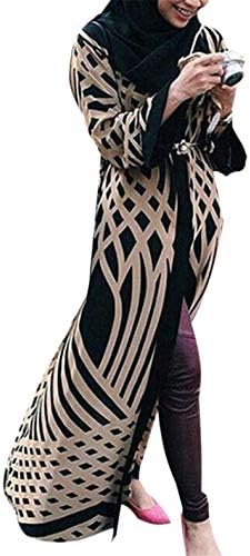 Nanquan Women Printed Long Sleeve Open Front Islamic Abaya Muslim Kaftan Cardigan