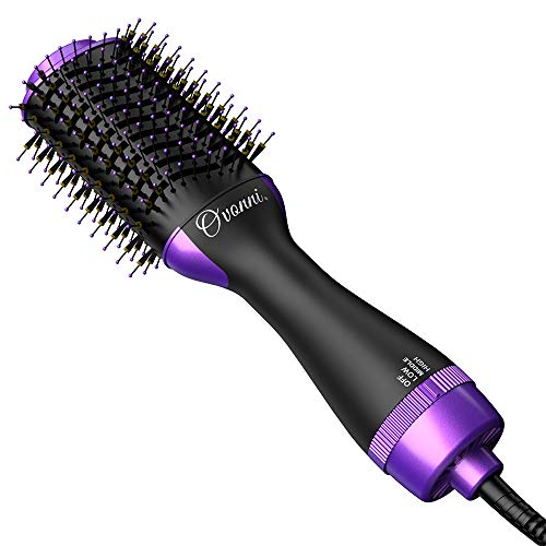 Ovonni Hot Air Brush Styler, Professional 1000W Negative Ion Ceramic Tourmaline Brush Hair Dryer, 3 Speed/Heat Settings One Step 2 in 1 Hair Dryer & Volumizer for Long Hair (Purple)