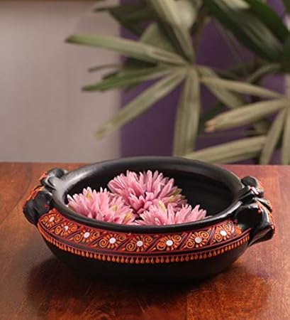 Shabana Art Potteries Handmade Earthenware Decorative Flower Pot(Black, Medium)