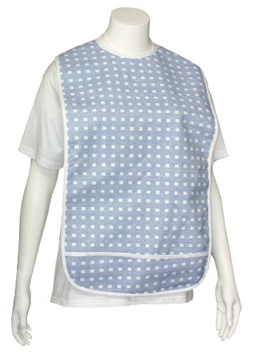 Adult Vinyl Adult Bibs with Crumb Catcher - Blue With White Boxes - 3 Pack