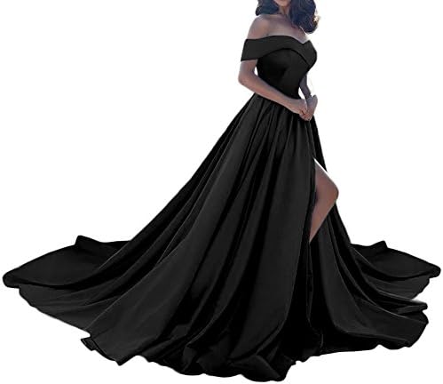 Amore Bridal Vintage Princess Off Shoulder Wedding Dress Satin Slit Evening Prom Gown