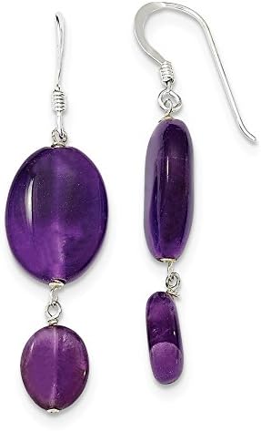 .925 Sterling Silver 50 MM Amethyst and Dark Purple Jade Earrings
