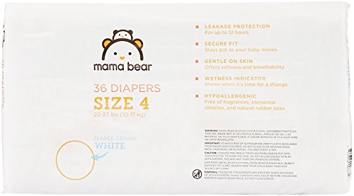 Amazon Brand - Mama Bear  Diapers Size 4, 144 Count, White Print (4 packs of 36) - Thumbnail 3