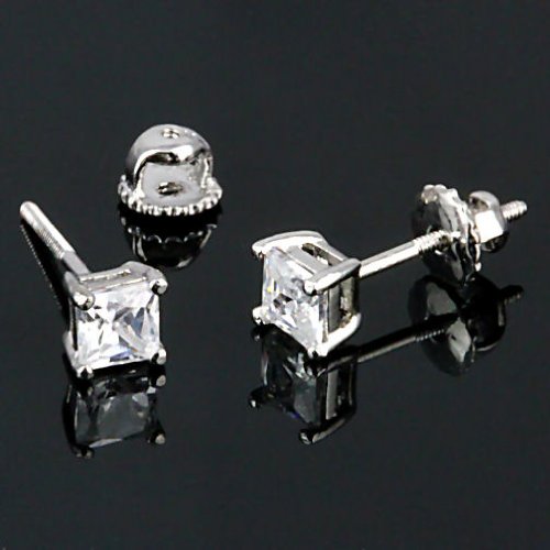 Kegan: 4mm, 0.75ct Princess Cut Ice on Fire CZ Screw-back Stud Earrings 925 Sterling Silver, 3125A