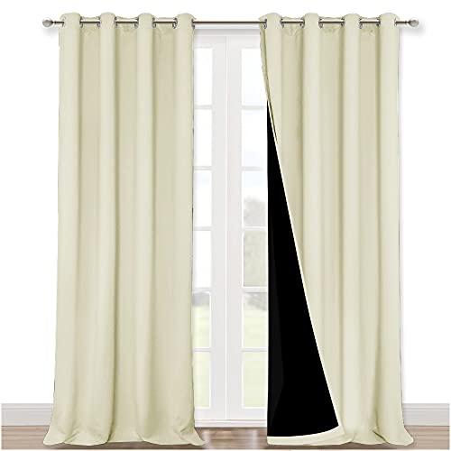 Photo 1 of NICETOWN Living Room Completely Shaded Draperies, Privacy Protection & Noise Reducing Ring Top Drapes, Black Lined Insulated Window Treatment Curtain Panels (Beige, 2 Pieces, W52 x L120)