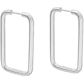 Silvery Big Rectangle Hoop Earrings for Women Stainless Steel for Sensitive Ears Large Geometric Huggie Hoops Dangle Drop Fashion Minimalist Jewelry 40mm