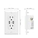 USB Wall Outlet, KING-LINK USB Wall Plug High Speed 2.4A/5V Dual USB Charger Electric Outlet 15-Amp/125V Receptacle Wall Plate Socket White