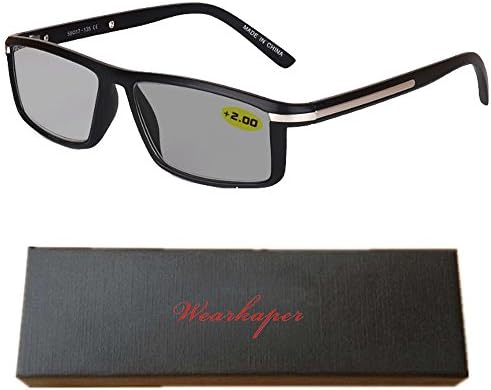 WEARKAPER Transition Sun glasses Photochromic Reading Glasses Men Presbyopia Eyeglasses (1.0X, Black)