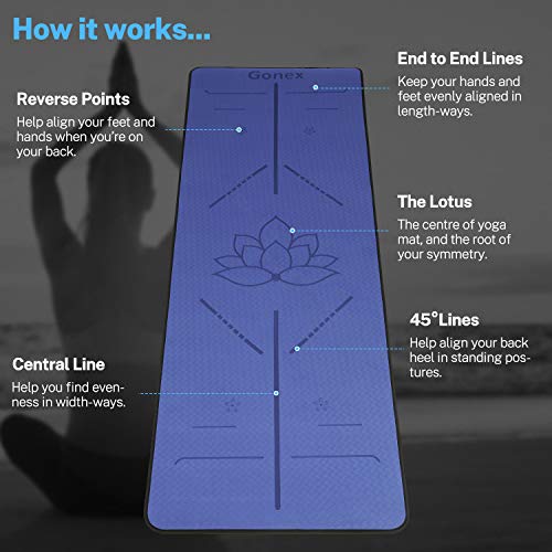 Gonex Yoga Mat with Alignment Lines for Women Men, EcoFriendly TPE Mat Non Slip 1/4 Inch Thick