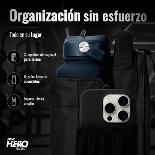 Hero Bag New Hero Project – Mochila Deportiva Magnética de Gimnasio Unisex, Compacta y Resistente – Color Negro
