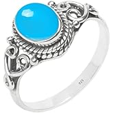 Avicrafts Blue Chalcedony Stone Ring 925 Sterling Silver Statement Ring For Women Handmade Gemstone Christmas Jewellery Gift For Her