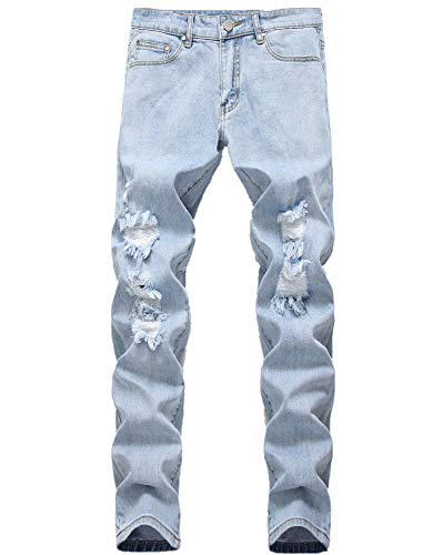 FREDD MARSHALL Men's Blue Skinny Slim Fit Ripped Distressed Straight Denim Jeans
