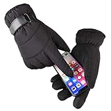 Enkarl Men Adjustable Wrist Windproof Fleece Lined Thermal Non-Slip Silicone Gel Touch Screen Winter Outdoor Sports Gloves(Black)