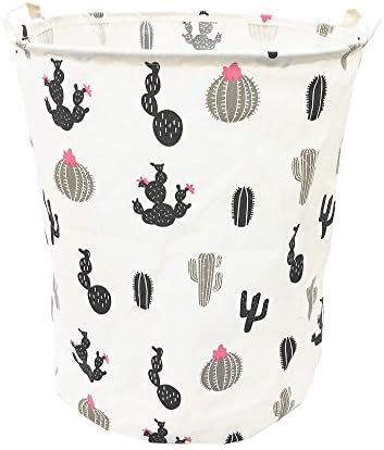 Songsongstore 19.7"Large Sized Waterproof Foldable Laundry Hamper Bucket,Dirty Clothes Laundry Basket, Bin Storage Organizer for Toy Collection,Canvas Storage Basket with Stylish Cactus Design(Black)