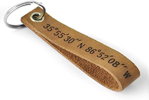 Custom Leather Keychain Coordinates Keychain Personalized Key Chain