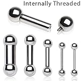 Internal Threaded Barbell 316L Surgical Steel 16GA 14GA 12GA 10GA 8GA 6GA 4GA 2GA 0GA 00GA