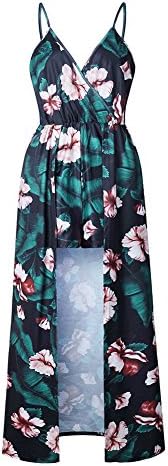 WECHERY Women's Sleeveless V Neck Floral Print Split Beach Party Maxi Romper Jumpsuit Dress