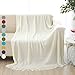 ALPHA HOME Throw Blanket for Couch 50x60 Warm Acrylic Knit Blanket Durable Lightweight Decorative Blanket Tassel with Solid Color Soft Bed Blanket for All Season Valentine's Day Machine Washable White
