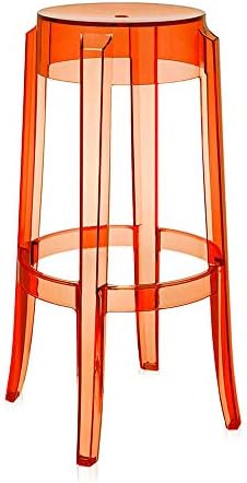 Kartell Set 2 Charles Ghost transparent orange stool H.75 cm