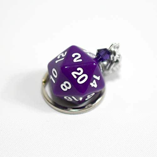 Twenty Sided Dice Keychain Solid Purple and White