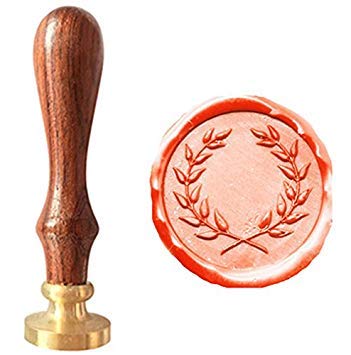 MDLG wax sealing stamp with vintage olive wreath symbol, for wedding invitations, with rosewood handle, by MDLG