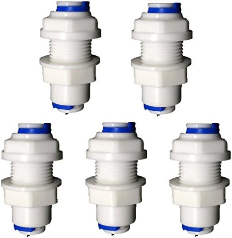 PureSec 2018 1/4-inch 3/8-inch Push to Connect Plastic Bulkhead Tank adapter for RODI System( 5 Pack) (5, 1/4" to 3/8" Tube O.D.)