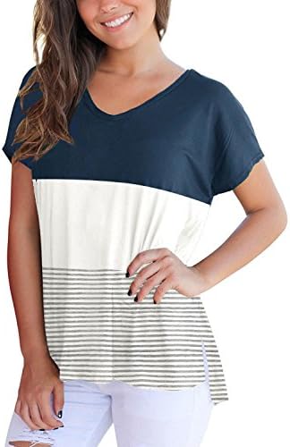 Cotton Tshirts for Women Short Sleeve Tops and Blouses for Work Summer T Shirts Blue M