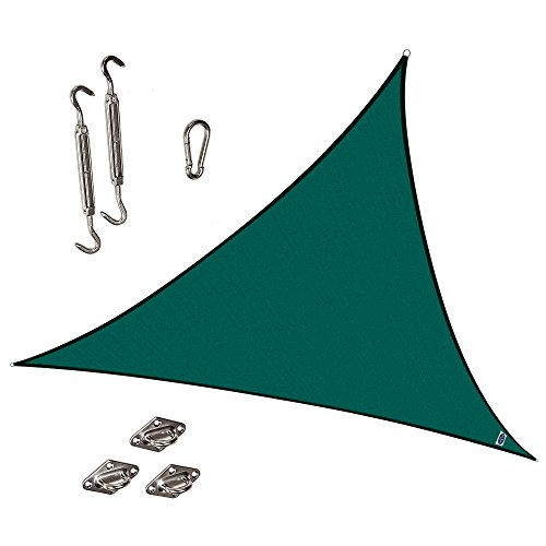 Cool Area Triangle 16 Feet 5 Inches Durable Sun Shade Sail with Stainless Steel Hardware Kit, UV Block Fabric Patio Shade Sail in Color Green