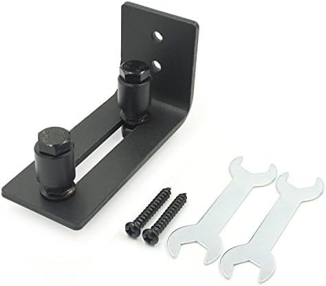 Adjustable Channel Floor Guide Roller for Barn Door Hardware, Wall Mounted Bottom Guide U Roller for Sliding Doors Up to 2-1/2" Thick, Black Powder Coated Steel ( Screws and Wrenches Included )
