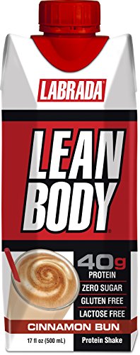 LABRADA NUTRITION - Lean Body RTD Whey Protein Shake, Convenient On-The-Go Meal Replacement Shake for Men & Women, 40 grams of Protein – Zero Sugar, Lactose & Gluten Free, Cinnamon Bun (Pack of 12)