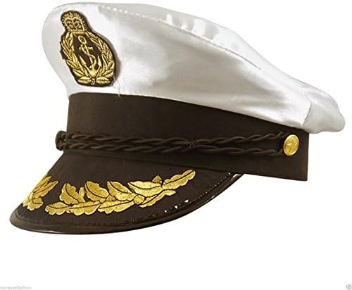 MENS MARINE OFFICER CAPTAIN HAT SATIN WHITE SHORT GLOVES FANCY DRESS ACCESSORY (Captain Hat)