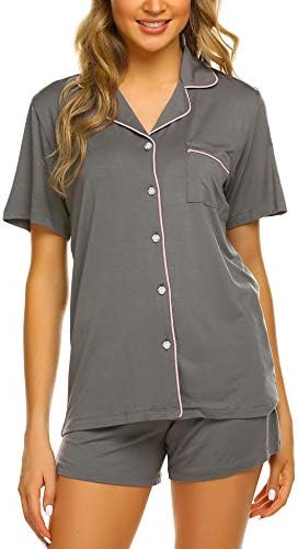 luxilooks Women Pajamas Set Short Sleeve Sleepwear Button Down Nightwear Pjs XS-XXL