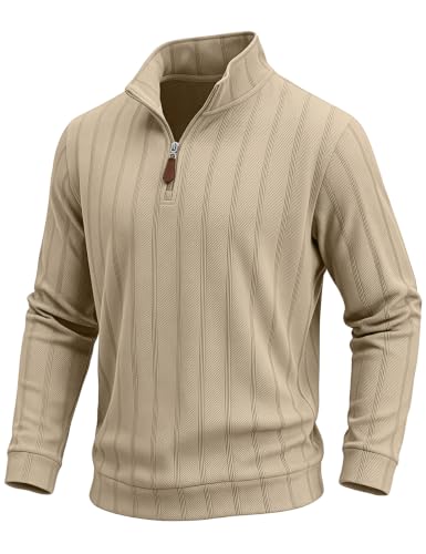 AURACLIFF Men's Quarter Zip Sweatshirts Mock Neck Pullover Casual Sweater at Amazon