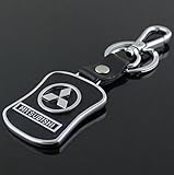 CHAMPLED Mitsubishi Emblem Keychain Keyring Logo Fashion Leather Black Titanium Symbol Sign Badge Personalized Custom Logotipo Quality Metal Alloy Nice Gift for Man Woman