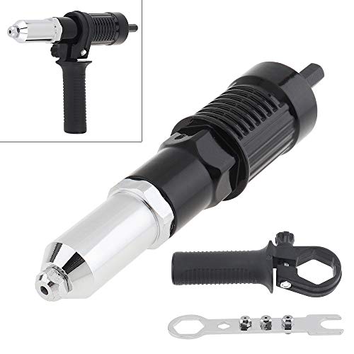 ChgImposs Black Alloy Steel Electric Riveting Gun Adapter with 2.4/3.2/4.0/4.8mm Diameter Rivet Head and Handle Wrench for Electric Drill