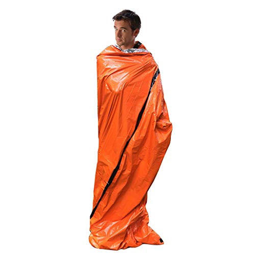 WoCoo 3PC Compact Ultra Lightweight Sleeping Bag Waterproof/windproof/warm first aid kit Emergency Blanket Liner Bags,Survival Gear Kit(Orange)