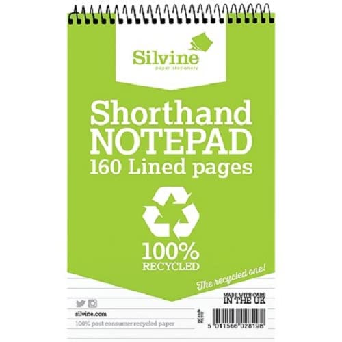 WHITE BERRY Shorthand Reporters 160 Page 8x5 Shorthand Recycled Notebook, Writing Pads Small Notepad & Diaries, Ruled 8mm Feint [Pack of 2]