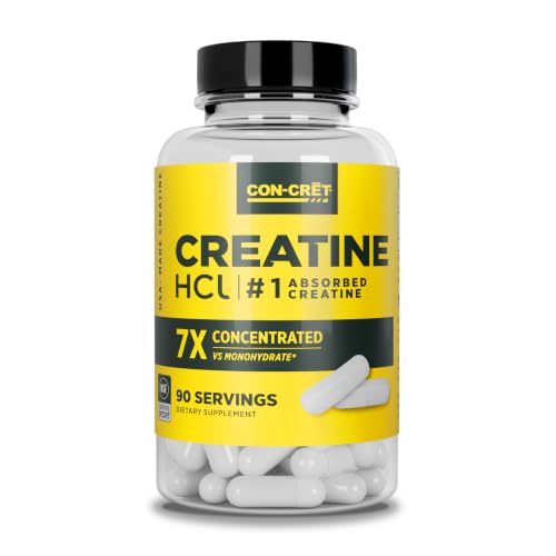 CON-CRET Creatine HCl Capsules for Women and Men, 90 Count | No Bloating or Water Retention, Muscle, Strength & Cognitive Support, USA Made, NSF Certified