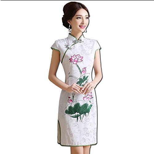 FangNer Women's Fashion Chinese Traditional Wedding Cheongsam White Mini Dress
