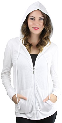 ToBeInStyle Women's Thin Fabric L.S. Zip up Hoodie - White - Medium