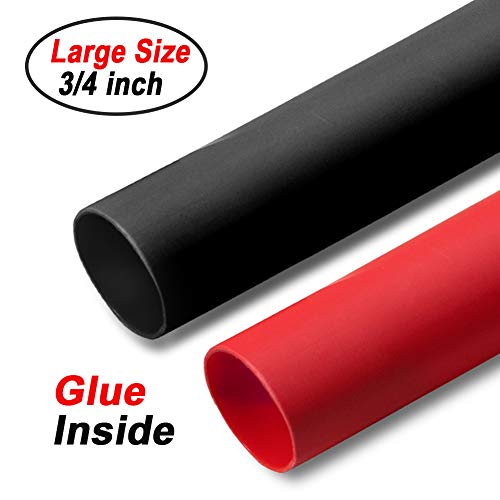 2 Pack 3/4'' Heat Shrink Tubing, 3:1 Adhesive-Lined Heat Shrinkable Tube Black & Red 4 Feet by MILAPEAK - Thumbnail 7